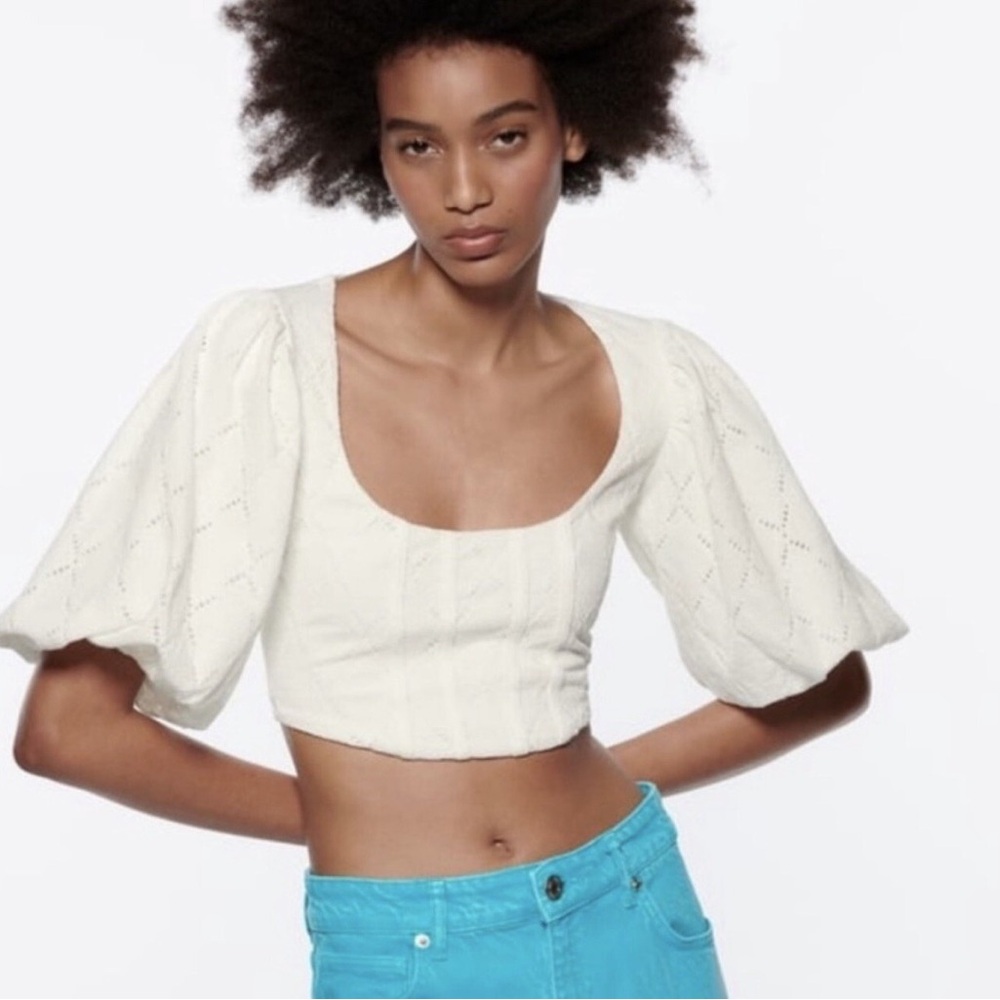 Zara White Puff Sleeve Top